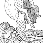 Mermaid and the Moonlit Ocean Dance Coloring Page