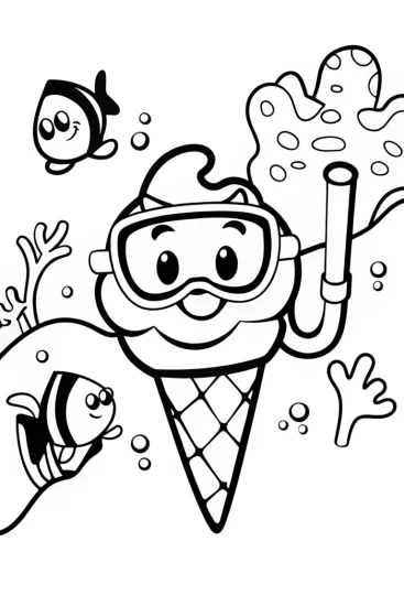 A coloring page of Ice Cream Cone Underwater Adventure Coloring Page