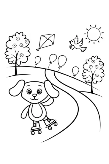 A coloring page of Puppy Roller Skating Adventure Coloring Page
