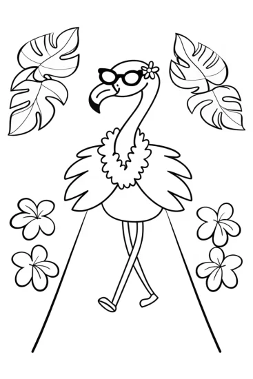 A coloring page of Flamingo runway extravaganza coloring page