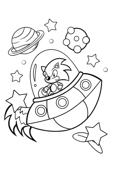 A coloring page of Sonic zooming through a cosmic landscape