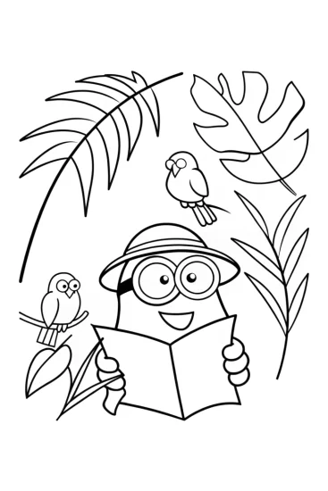 A coloring page of Minion Adventurer in the Jungle Coloring Page