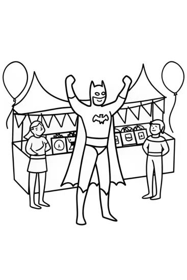 A coloring page of Batman at the Comic Book Convention Coloring Page