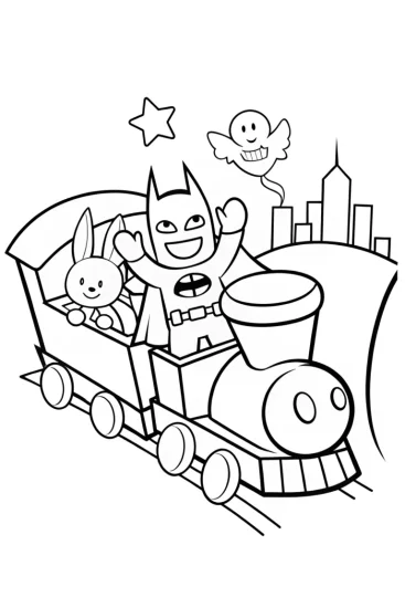 A coloring page of Batman and the Bat-Train Adventure Coloring Page