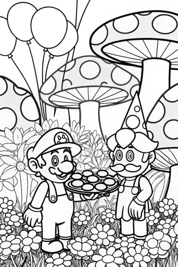 A coloring page of Mario and Luigi’s Garden Party Coloring Page