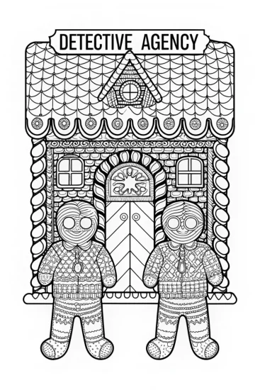 A coloring page of Gingerbread House Detective Agency Coloring Page