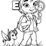 E Explores the Enchanted Forest Coloring Page