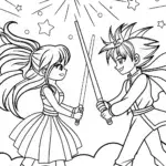 Epic Anime Duel in the Sky Coloring Page