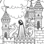 Ninja in the Sky Castle Coloring Page