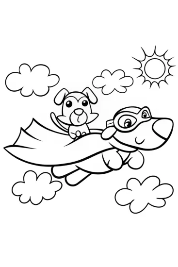 A coloring page of Super Pup and His Flying Sidekick Coloring Page