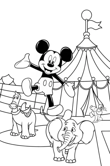 A coloring page of Mickey Mouse’s Magical Circus Adventure Coloring Page