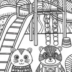Superhero Hamster and Ferret Playground Coloring Page