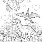Dinosaur Parade in the Clouds Coloring Page