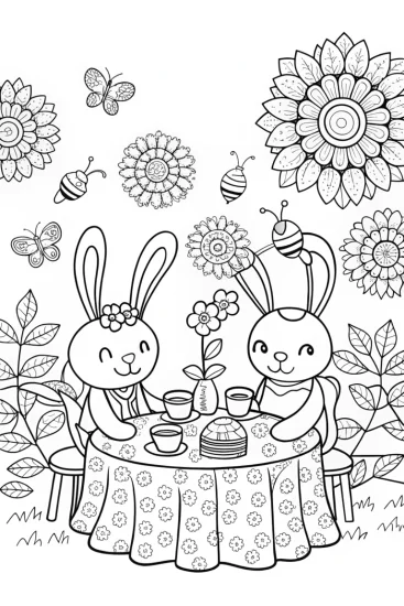A coloring page of Summer Breeze Tea Party Coloring Page