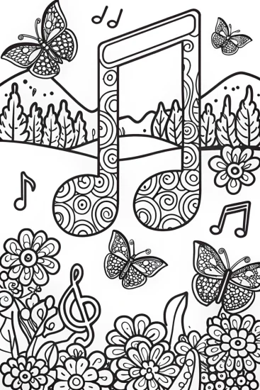 A coloring page of Butterfly Garden Symphony Coloring Page