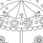 Whimsical Flower Carousel Coloring Page