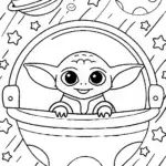 Baby Yoda’s Dreamy Starship Adventure Coloring Page