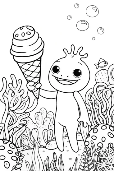 A coloring page of Axolotl’s Magical Ice Cream Adventure Coloring Page