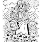 Banban’s Whimsical Watering Can Adventure Coloring Page