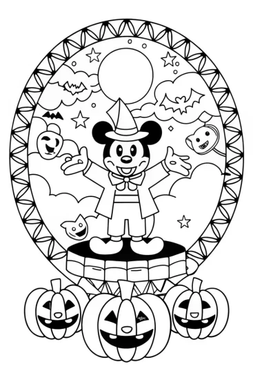 A coloring page of Mickey Mouse Halloween Magic Coloring Page