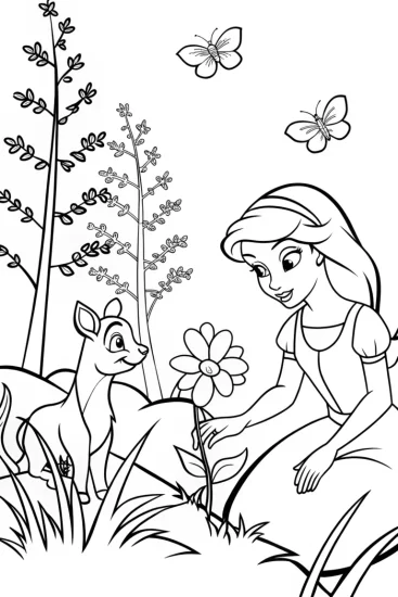 A coloring page of Jasmine’s Harmony with Nature Coloring Page