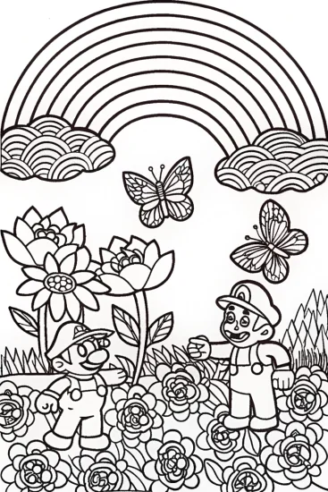 A coloring page of Mario and Luigi’s Garden Adventure Coloring Page