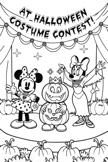 A coloring page of Mickey and Friends Halloween Costume Contest Coloring Page