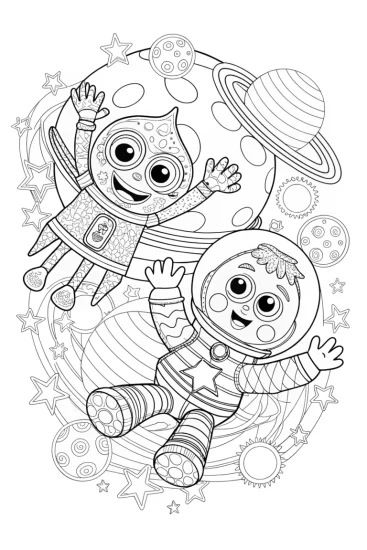 A coloring page of Huggy Wuggy’s Space Adventure Coloring Page