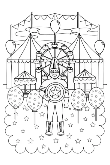 A coloring page of Captain America: A Day at the Fair Coloring Page