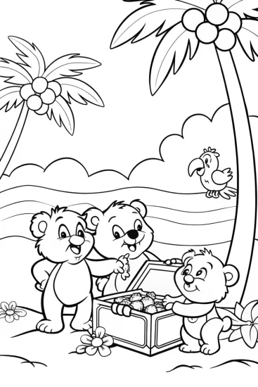 A coloring page of Care Bears Treasure Island Adventure Coloring Page