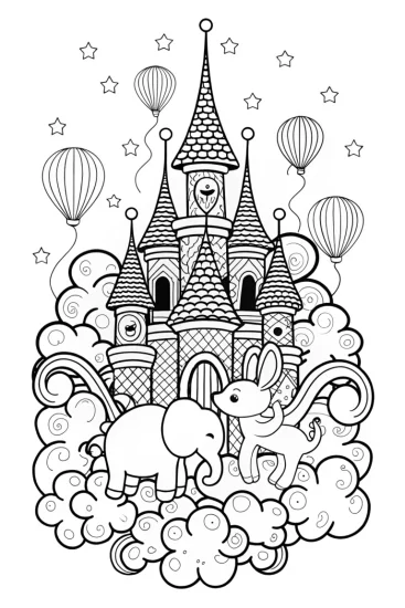 A coloring page of Adventure in the Cloud Castle Coloring Page