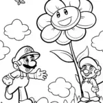Mario and Luigi’s Adventure in the Sky Garden Coloring Page