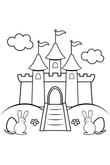 A coloring page of Easter Egg Castle Adventure Coloring Page