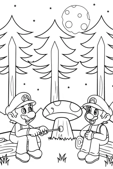 A coloring page of Mario and Luigi Camping Adventure Coloring Page