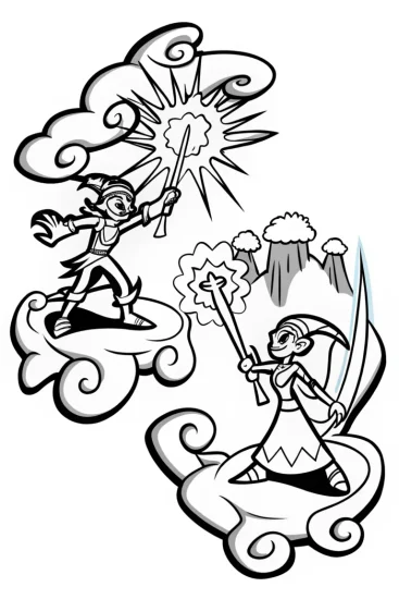 A coloring page of Epic League of Legends Duel Coloring Page