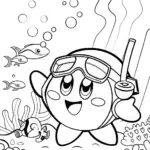 Kirby’s Underwater Treasure Hunt Coloring Page