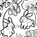 Easter Adventure with Bunnies Coloring Page
