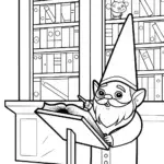 Gnome in the Magic Library Coloring Page