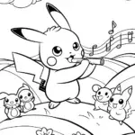 Pikachu’s musical meadow parade coloring page