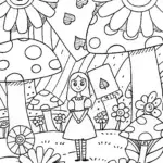 Alice’s Curious Card Garden Coloring Page