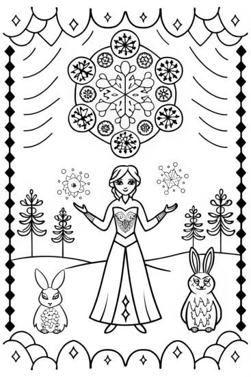 A coloring page of Elsa’s Enchanted Ice Shield Coloring Page