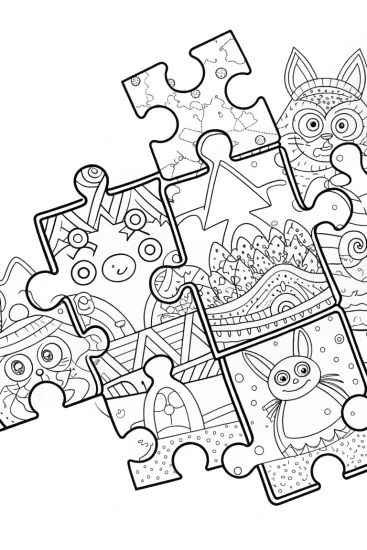 A coloring page of Huggy Wuggy’s Puzzle Piece Journey Coloring Page