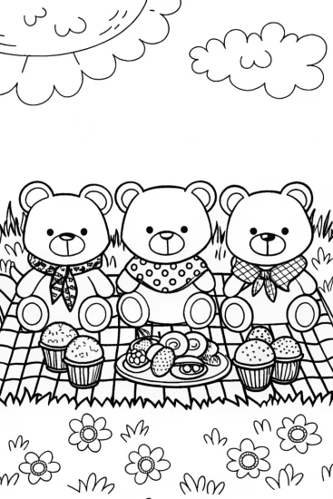 A coloring page of Teddy Bears Picnic Coloring Page