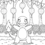 Charmander’s Firefly Fête Coloring Page