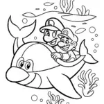 Mario and Luigi Underwater Dolphin Adventure Coloring Page