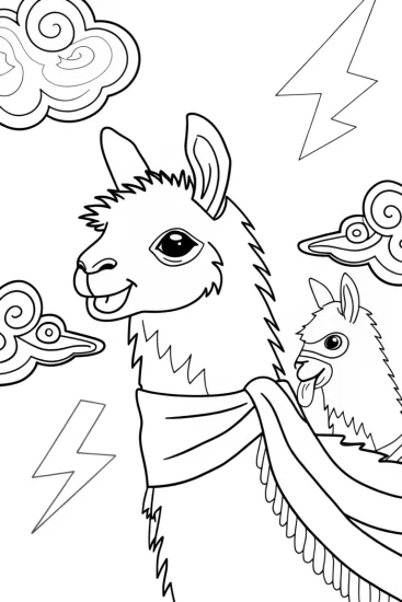 A coloring page of Lightning Llamas in a Flashy Adventure Coloring Page