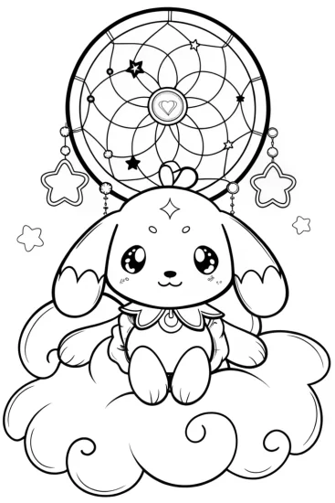 A coloring page of Cinnamoroll’s Magical Dream Catcher Coloring Page