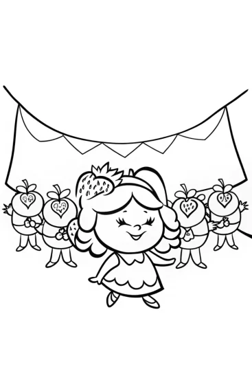A coloring page of Strawberry Shortcake’s Berry Jam Parade Coloring Page