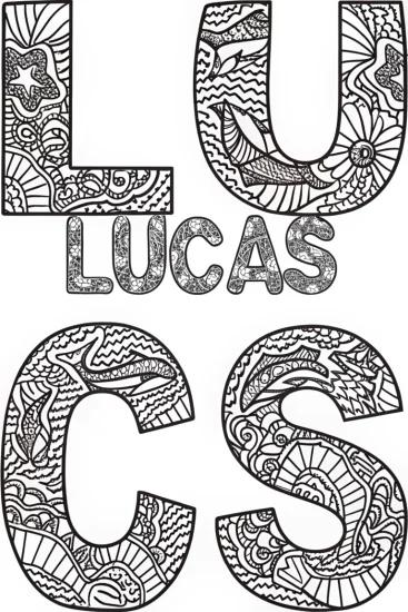 A coloring page of LUCAS Underwater Name Adventure Coloring Page