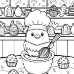 Chick’s Delightful Bakery Adventure Coloring Page